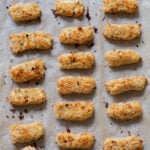 vegan mozzarella sticks on the baking sheet after baking