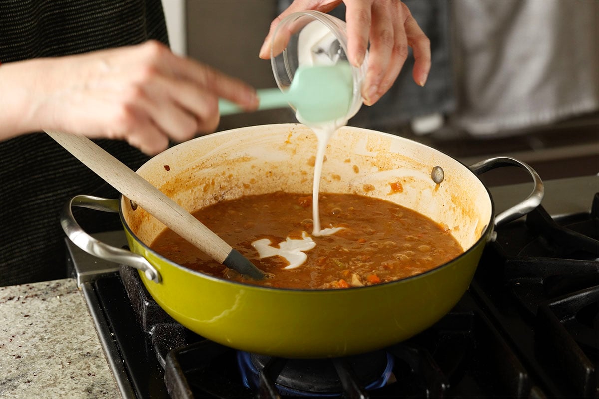 adding non-dairy yogurt to the soup