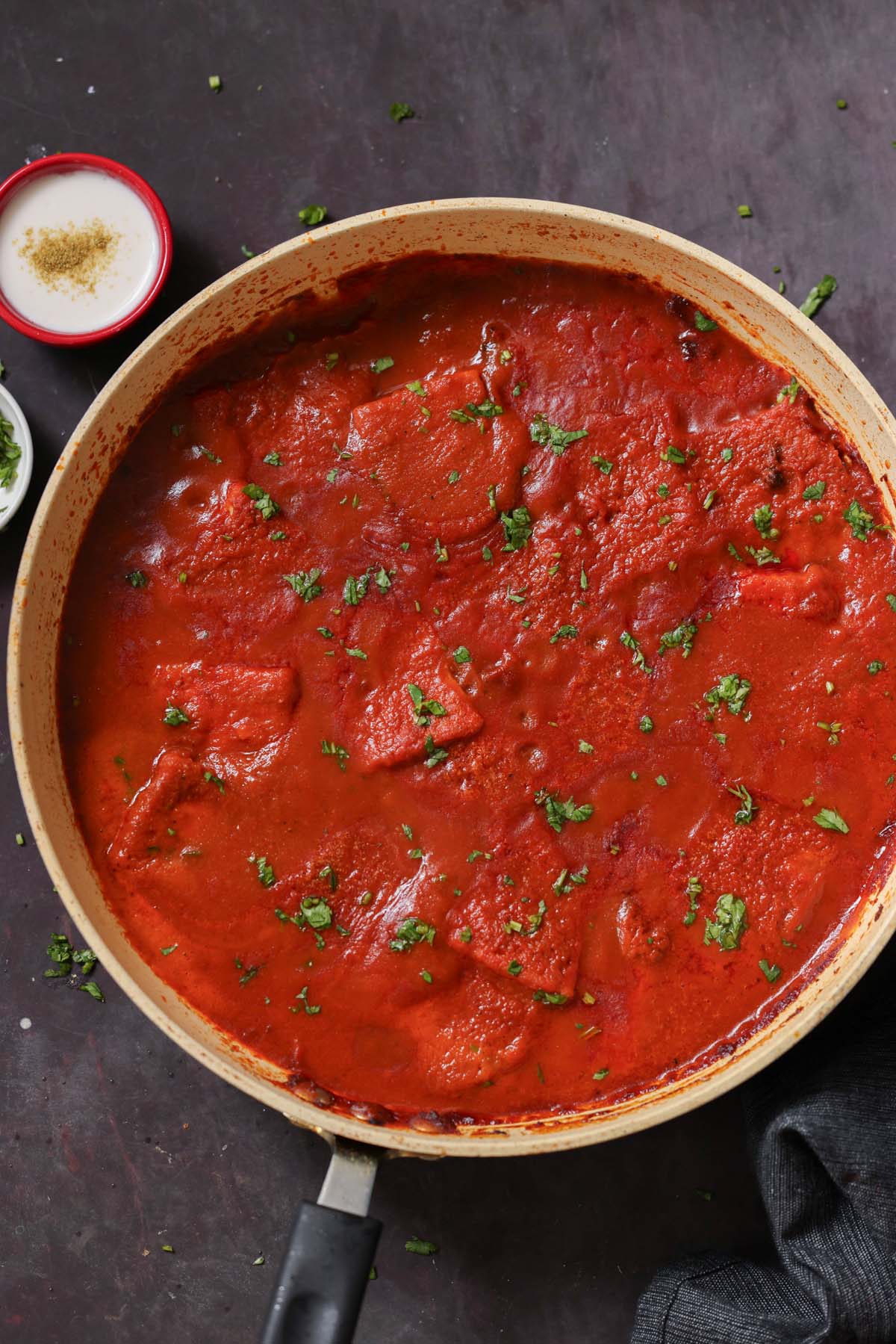 pan of vegan Kashmiri lal paneer