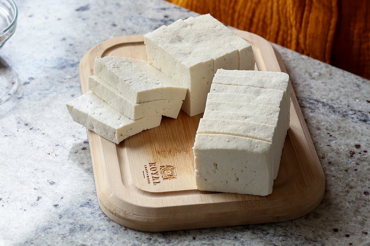 sliced block of tofu