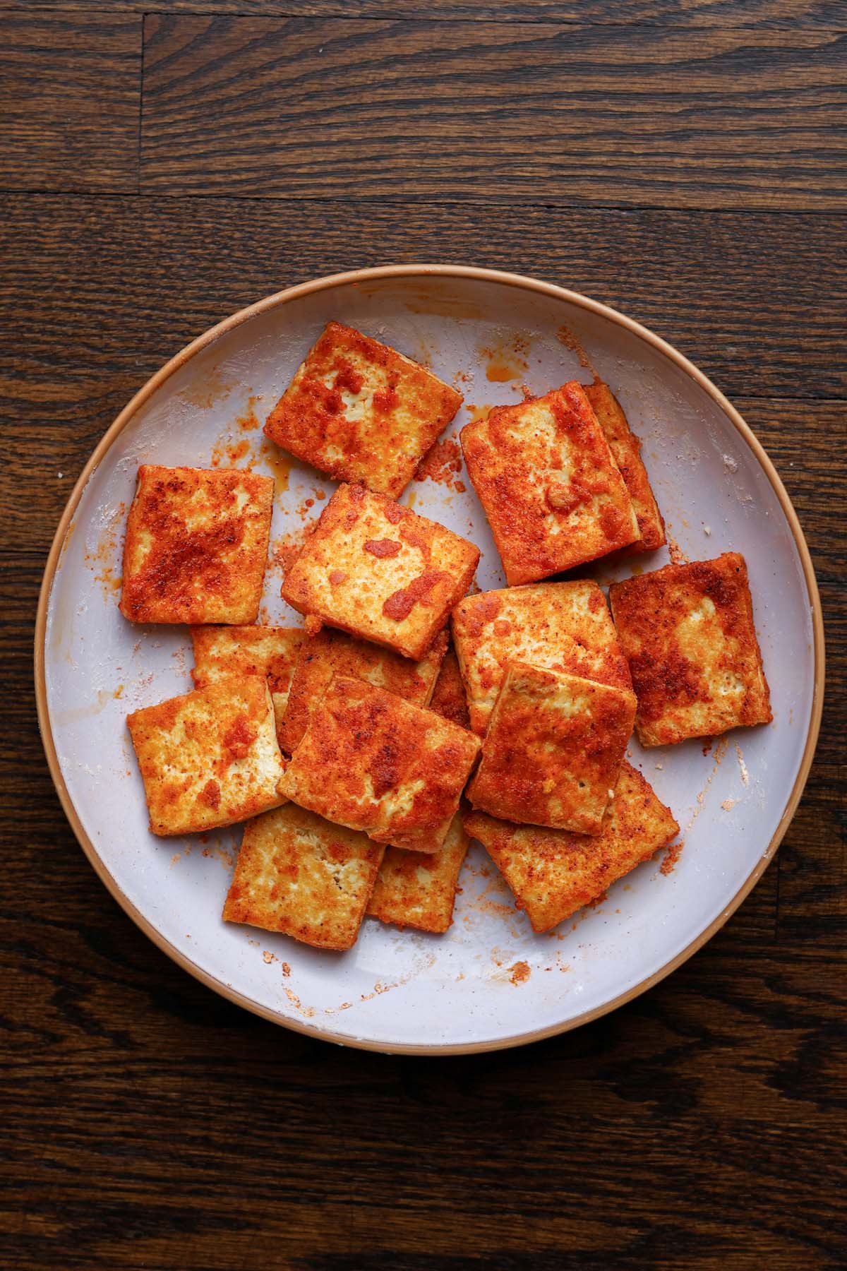 crispy tofu paneer on a plate after cooking