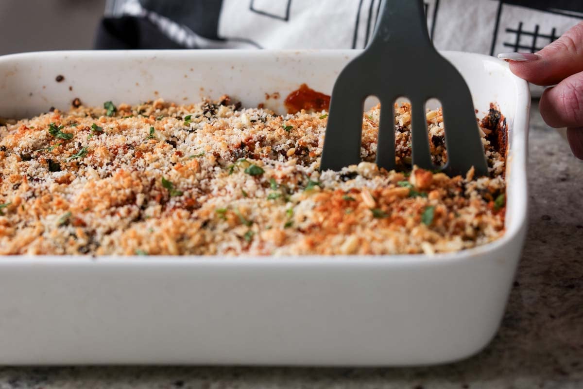 slicing marry me tofu casserole