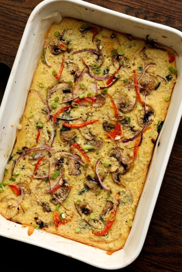 moong lentil egg frittata in the pan after cooking