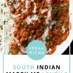 plate of South Indian marry me lentils with rice, text overlay
