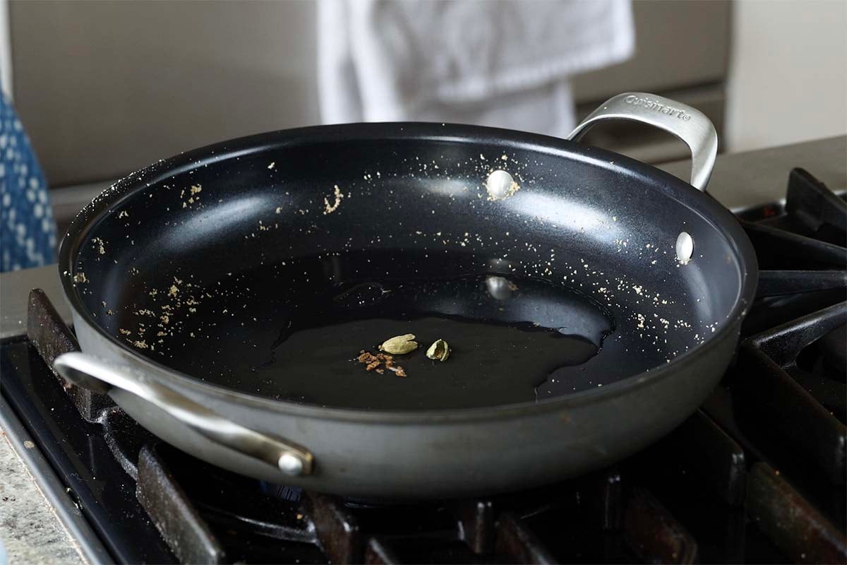 toasted cardamom in the pan