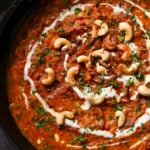 beans korma in the pan topped with cashews