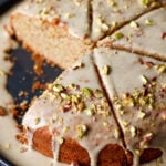 pistachio cake with a slice taken out