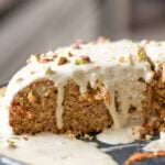 pistachio cake with pistachio cream on it