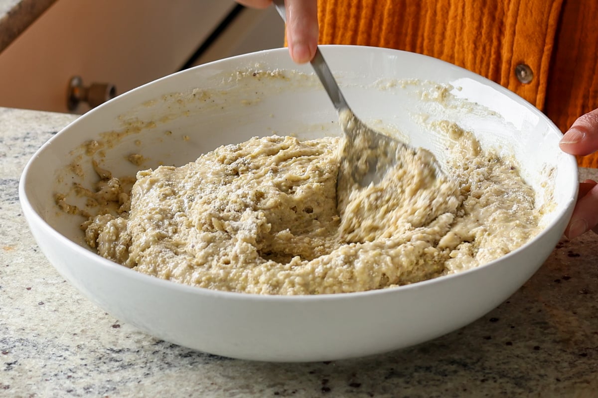 mixing up pistachio cake batter