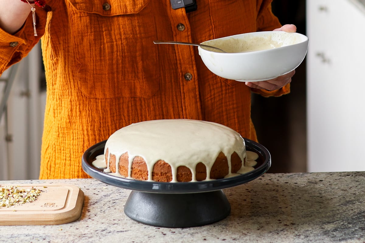 pistachio cream on top of the cake
