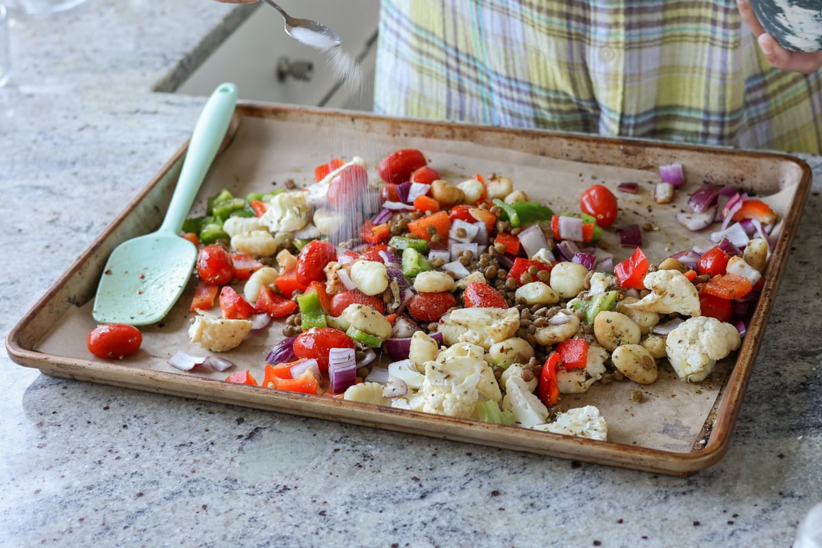 gnocchi and veggies tossed with salt and spices