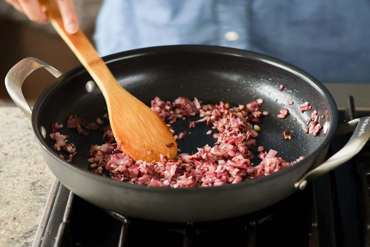 cooked onion and garlic in the pan