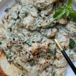 bowl of spinach artichoke gnocchi
