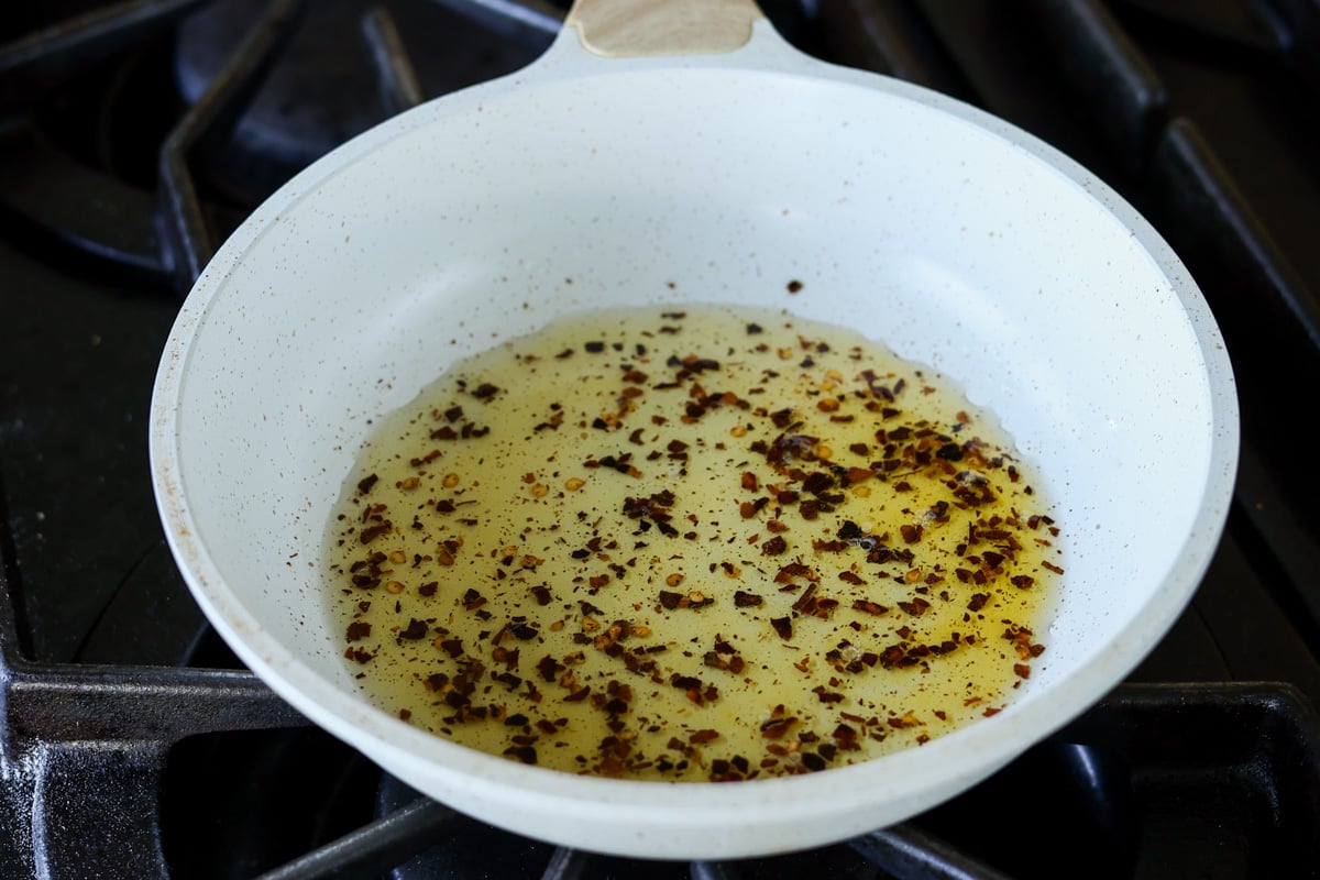 spiced oil in the pan after cooking