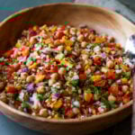 mango chickpea salad in a serving bowl