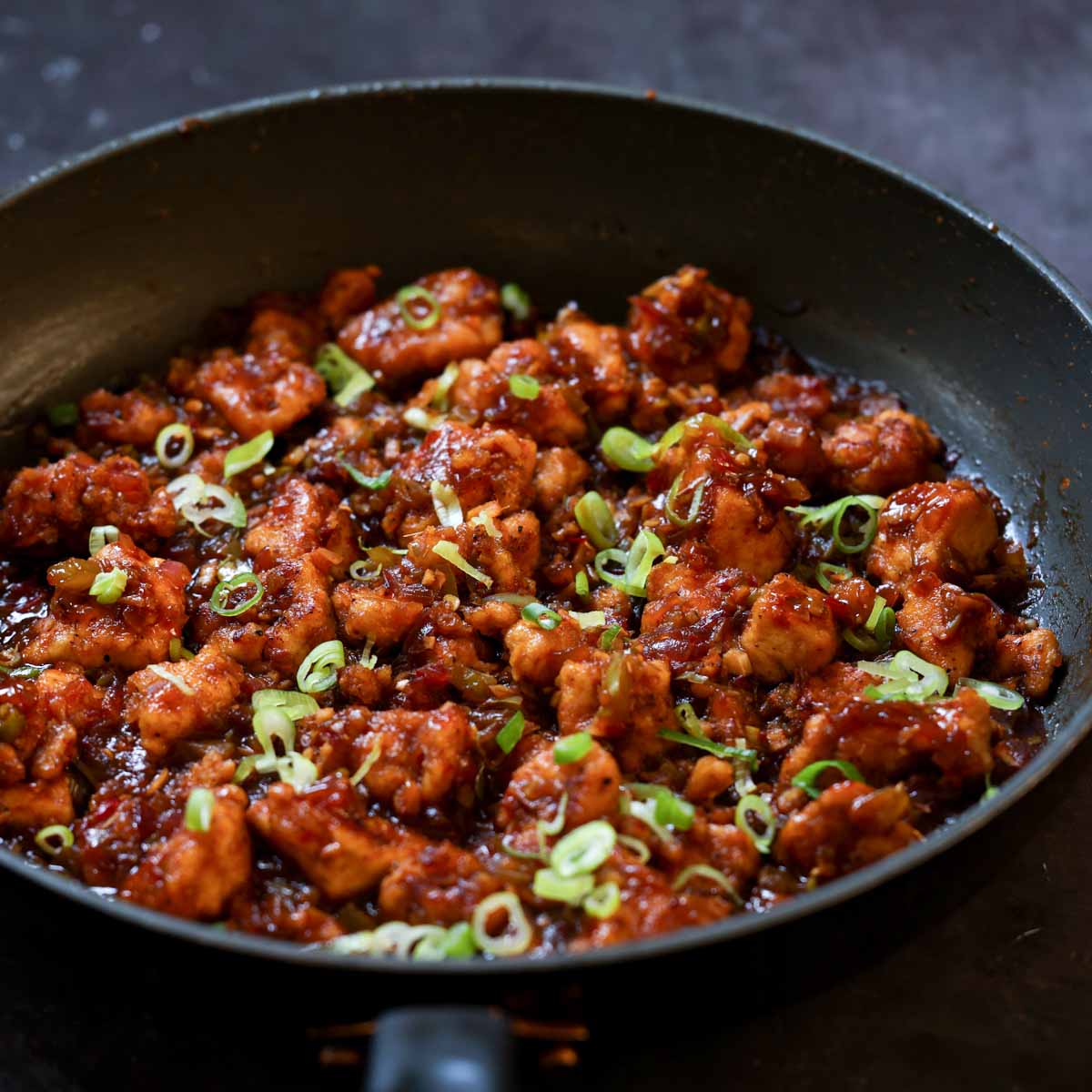 Indo-Chinese garlic pepper tofu in the pan