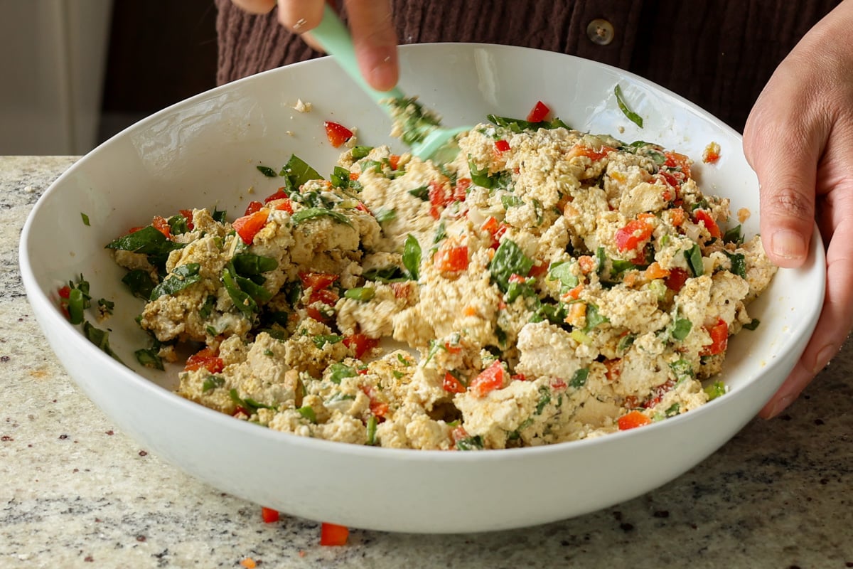 mixing the tofu mixture