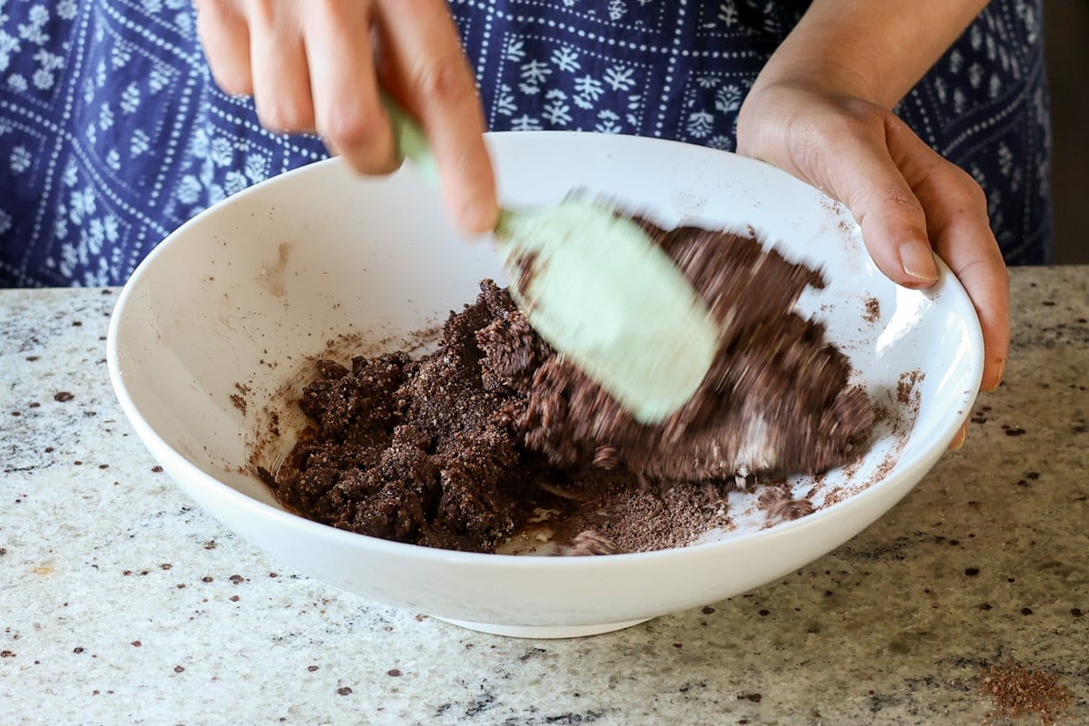 mixing up the chocolate cookie dough