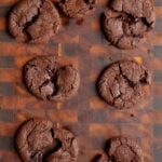 lava cookies broken open on the baking sheet