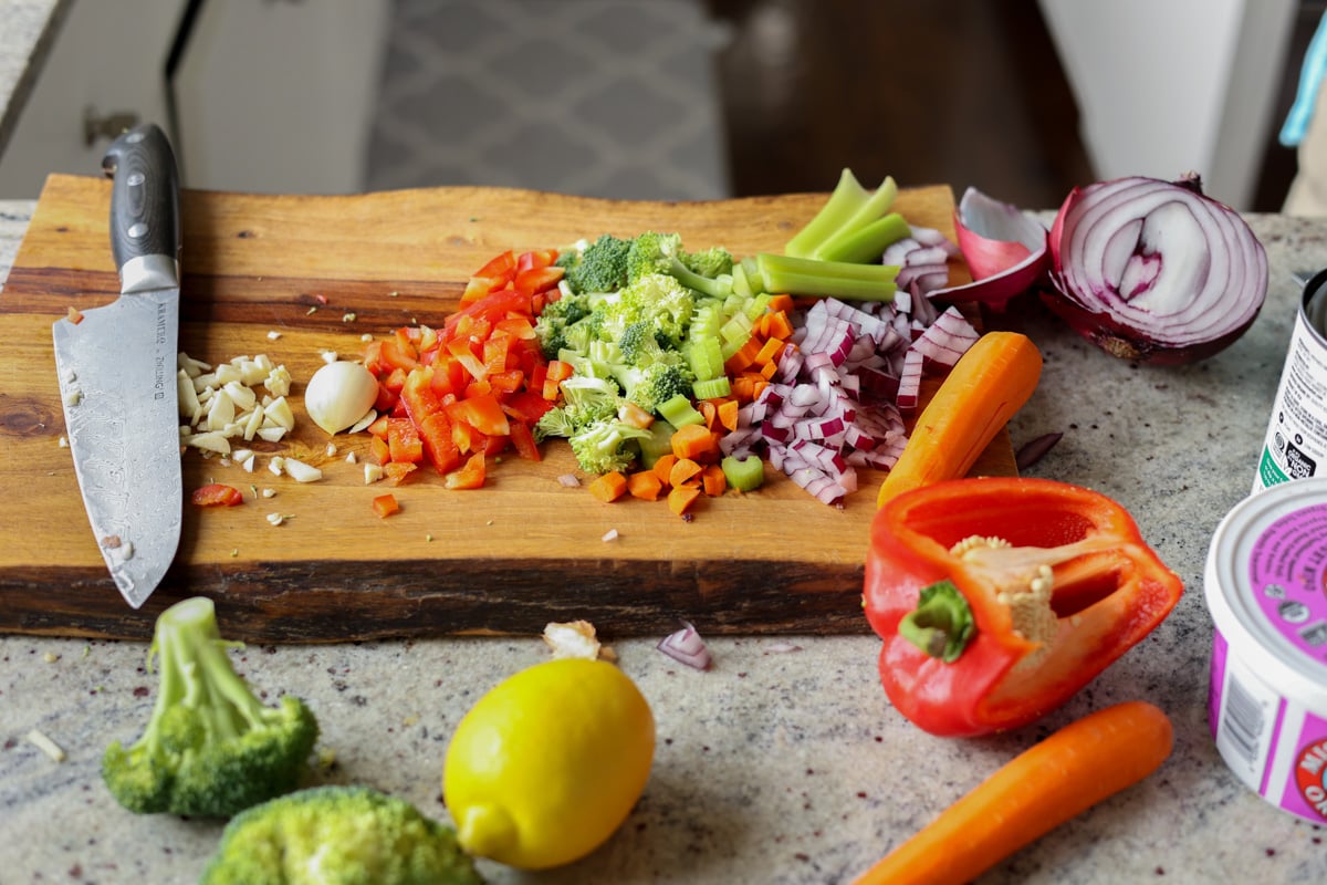 lemon white bean soup ingredients after prepping