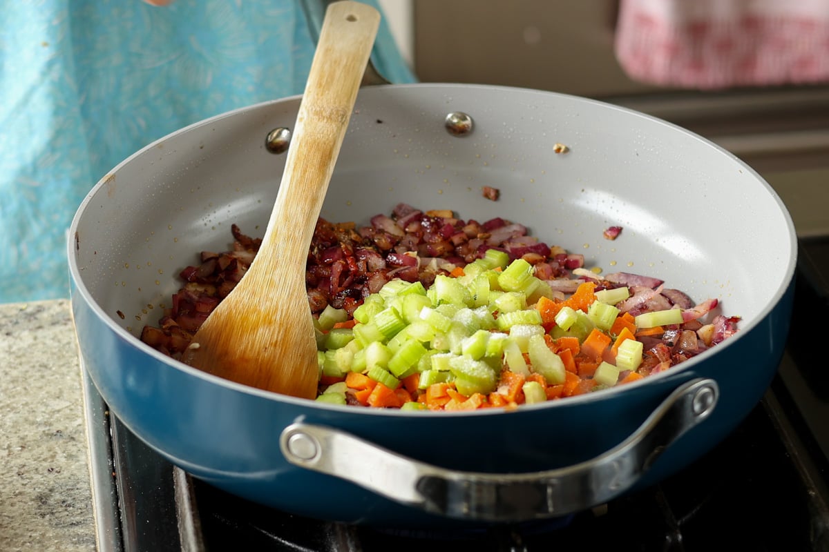 adding the carrots and celery