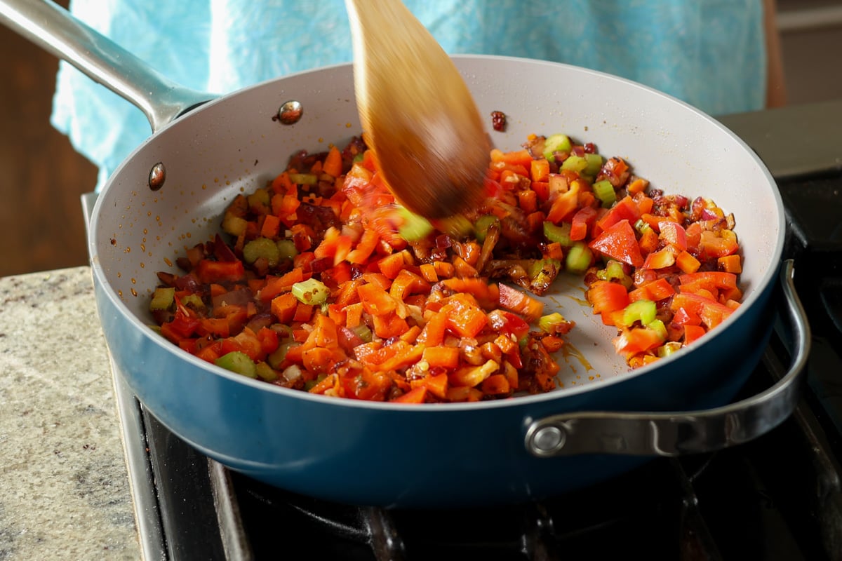 adding the bell pepper