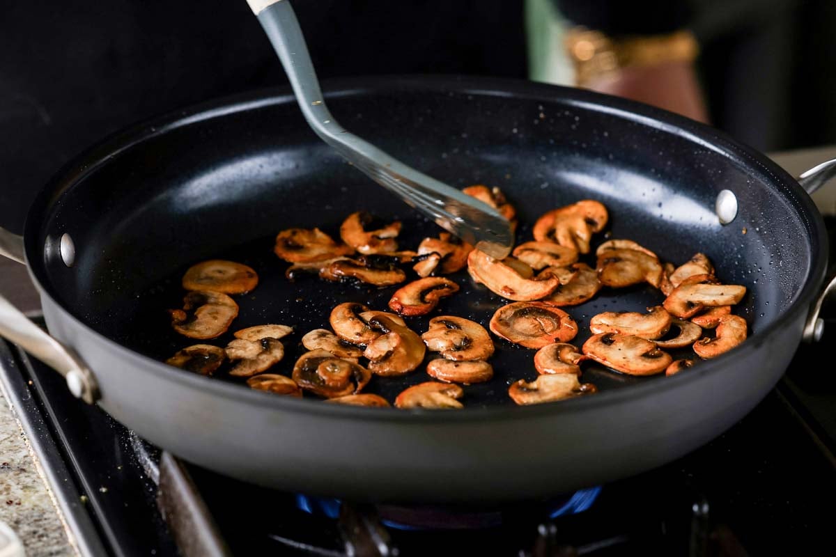 browned mushrooms in the pan