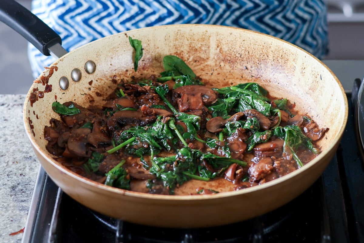 spinach mushroom filling ready to go