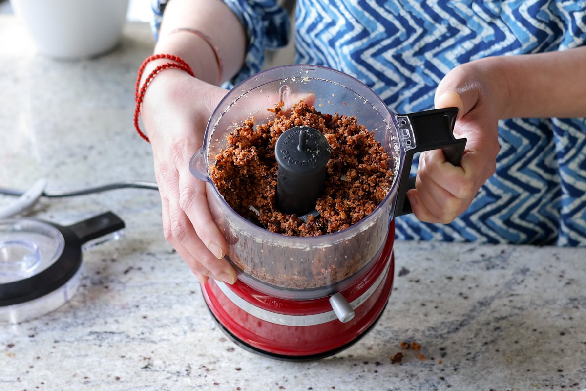 sun dried tomato and almond flour mixture after processing