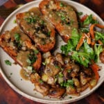sun dried tomato roast on a plate with salad and mushrooms
