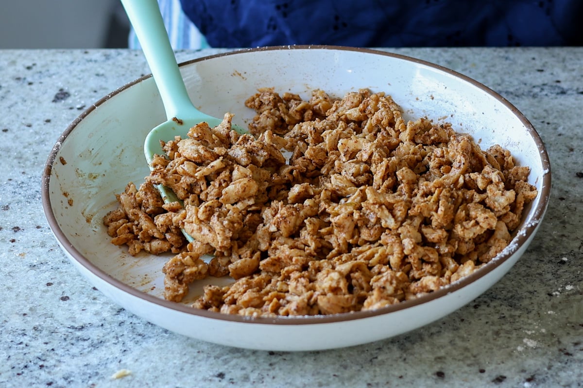 soy curls coated in cornstarch and spices