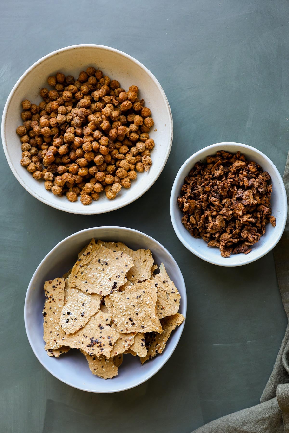 3 high protein travel snacks in bowls