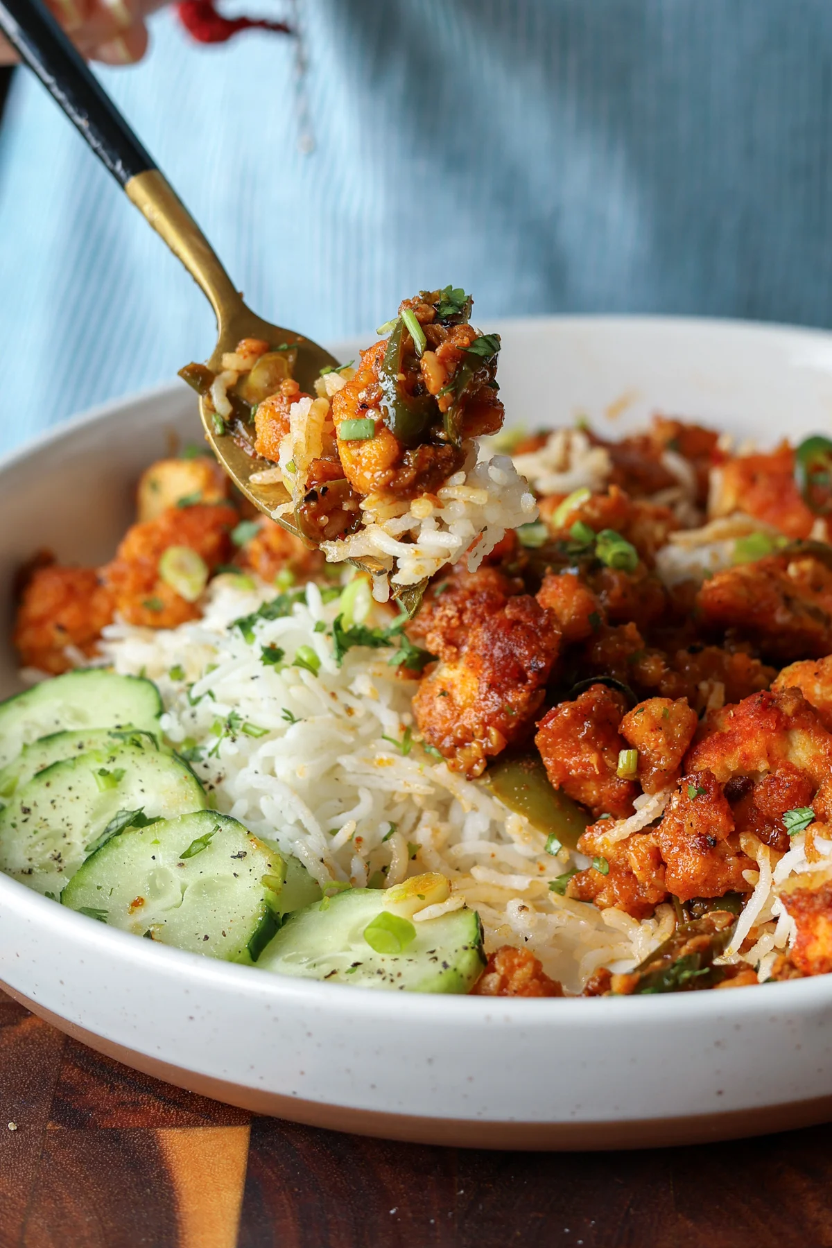 fork taking a bite of apollo tofu