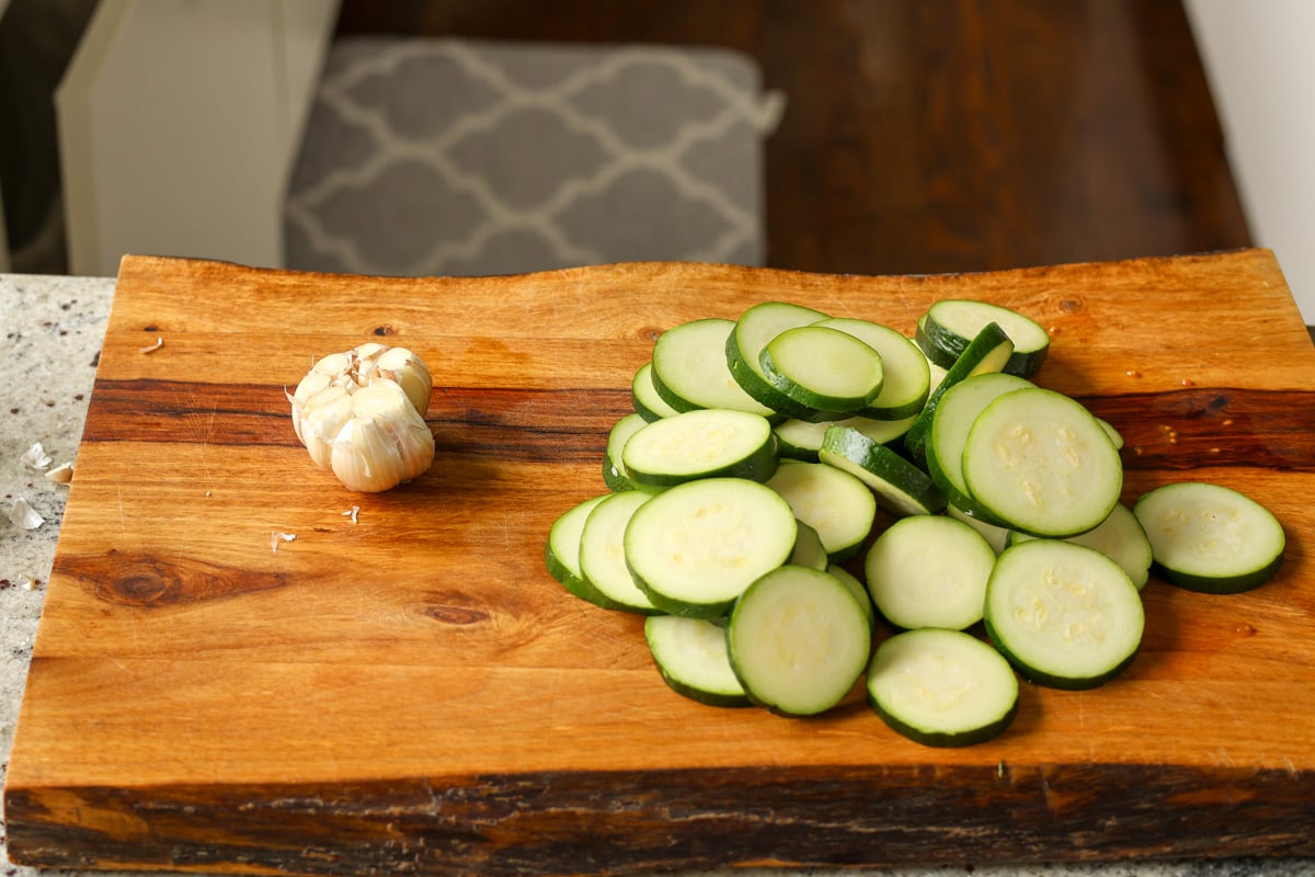 zucchini and garlic, ready to roast