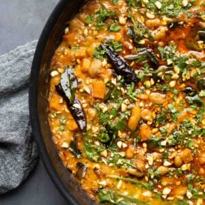 close-up of Indian-inspired white bean stew in the pan