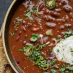 close-up of kidney bean chili in a bowl