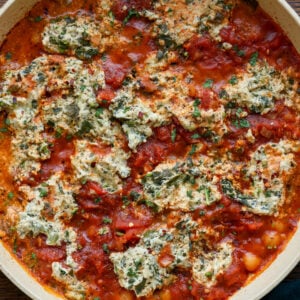 skillet gnocchi in the pan with tofu ricotta and sun dried tomato sauce