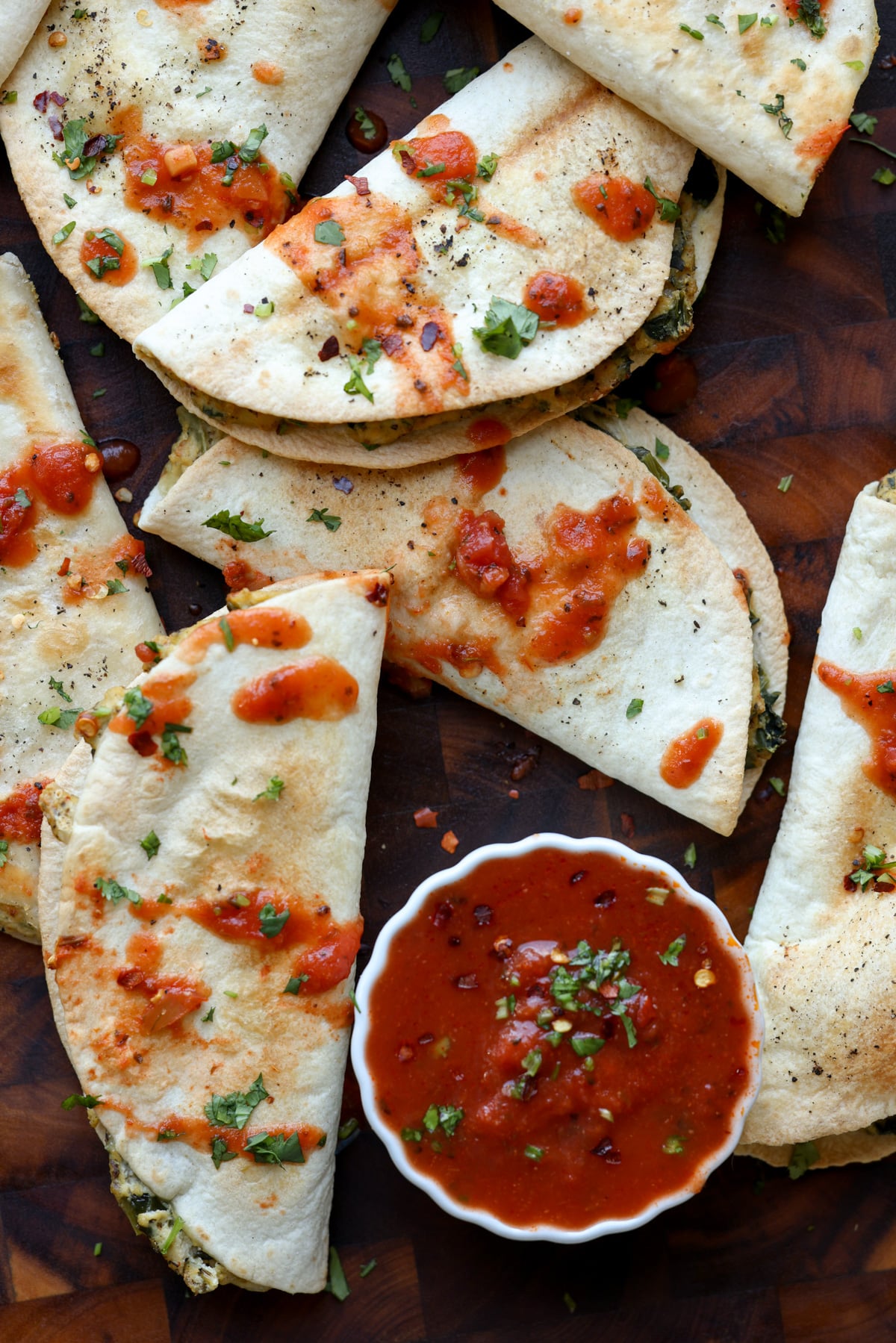 tofu ricotta tacos on a serving tray with marinara to dip