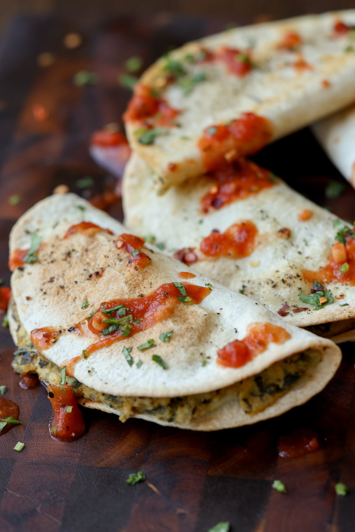 close-up of tofu ricotta tacos on a serving tray