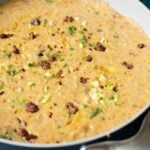 close-up of corn chowder in the pan