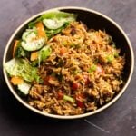 chickpea mushroom spiced rice on a plate