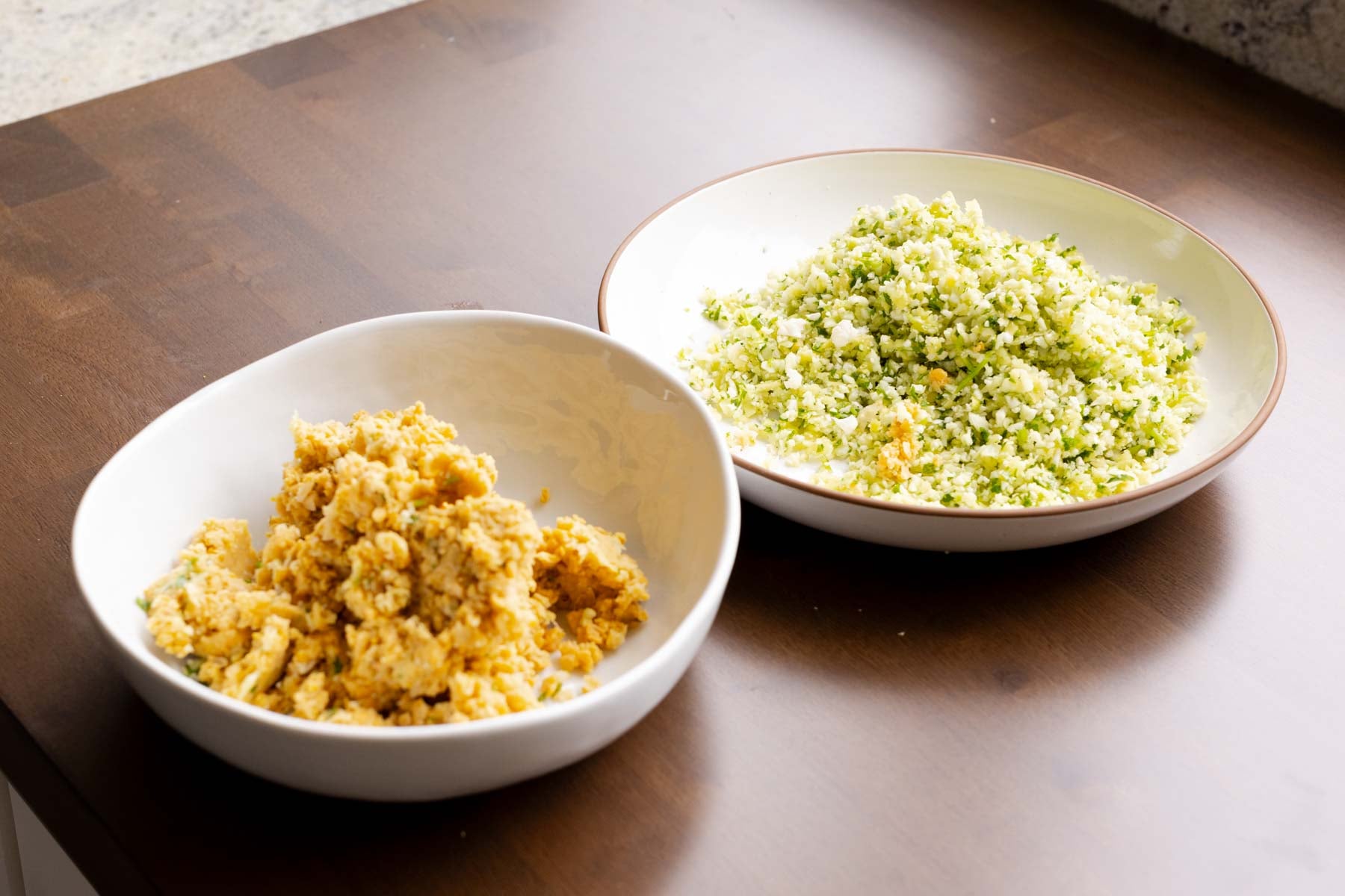 chickpeas and veggies in bowls, after processing