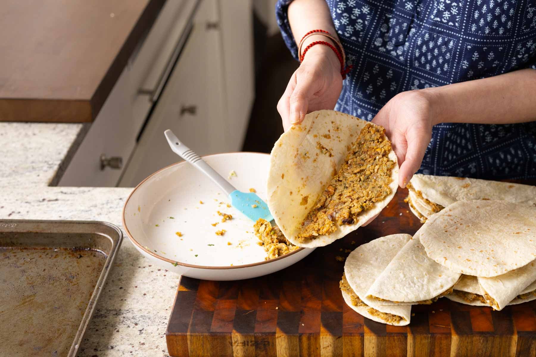 filled tortilla before sealing