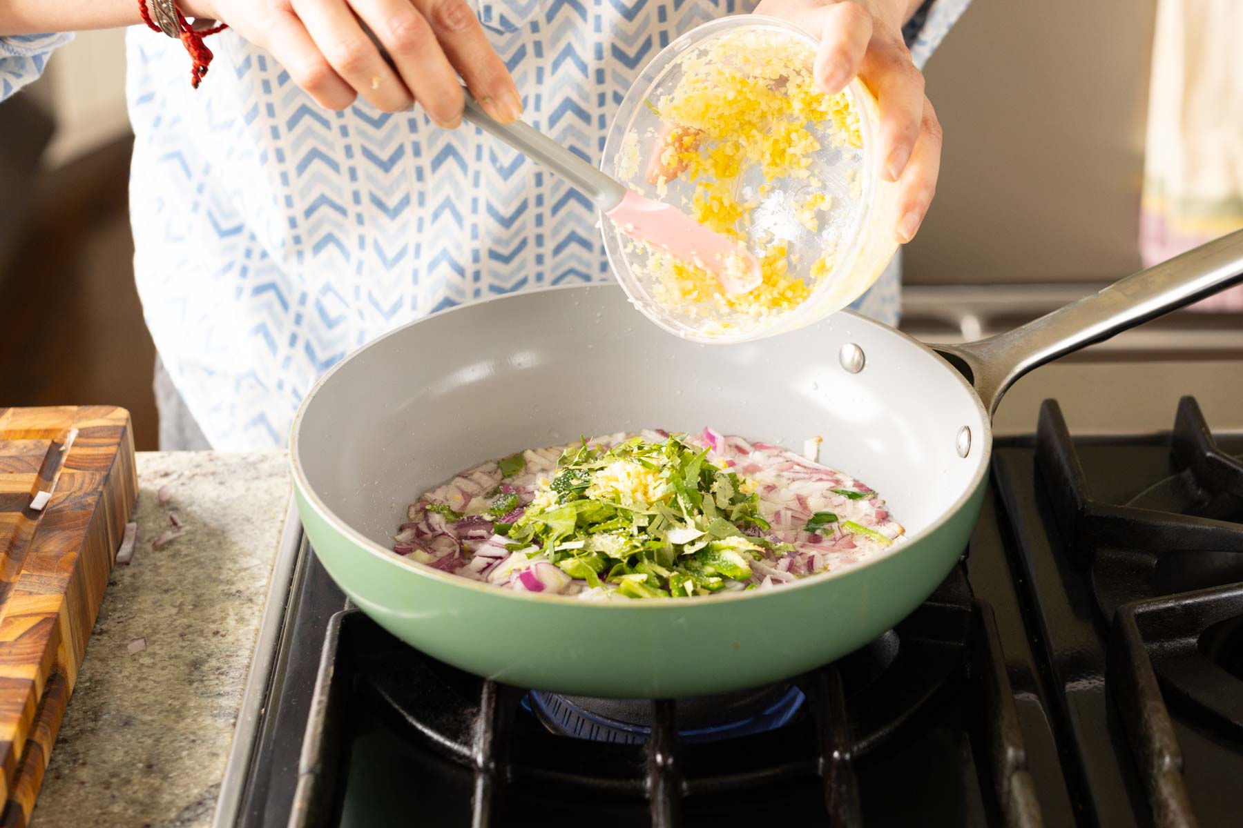 adding aromatics to the pan