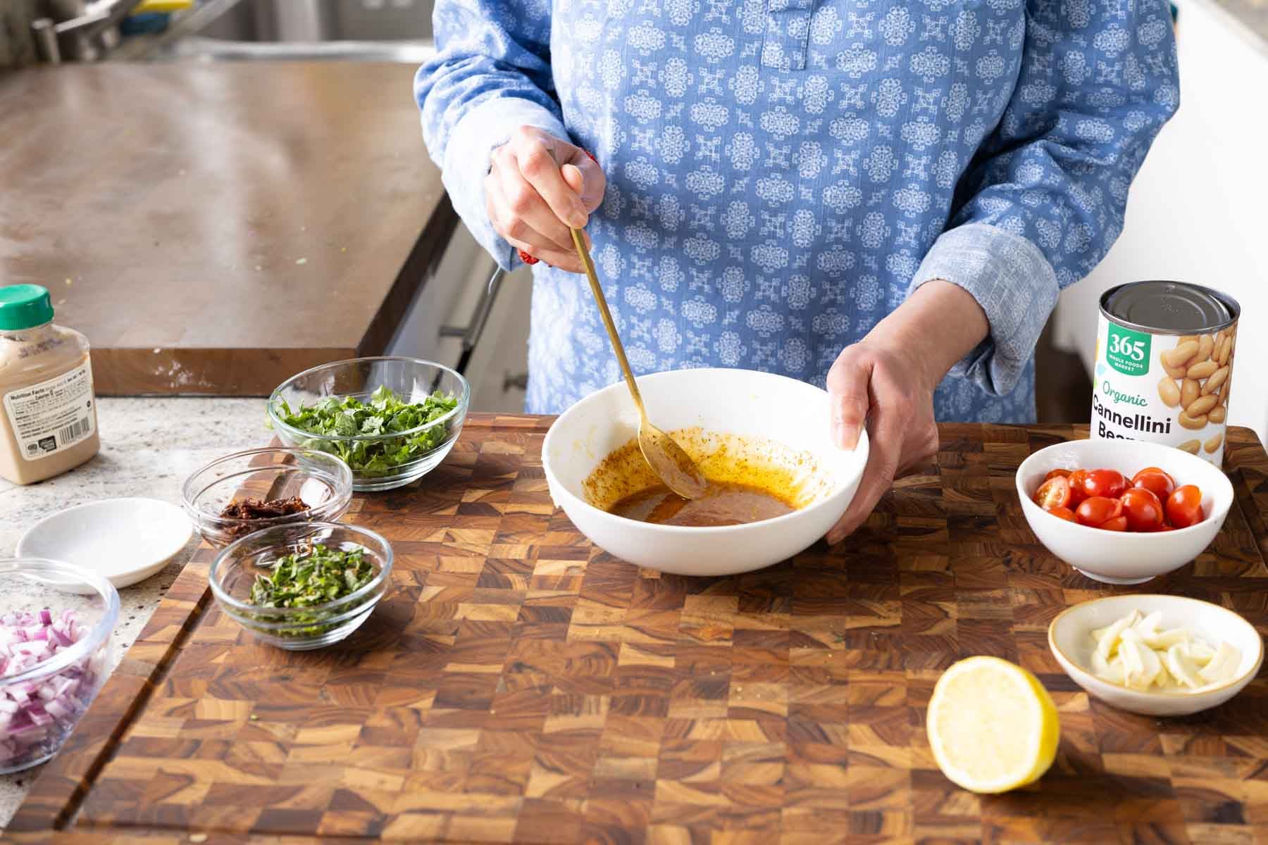 mixing the dressing