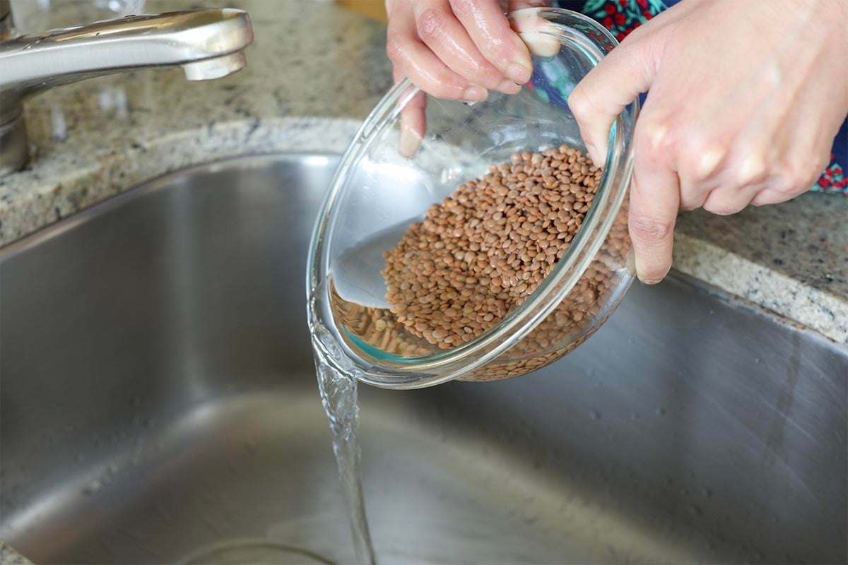 draining the lentils