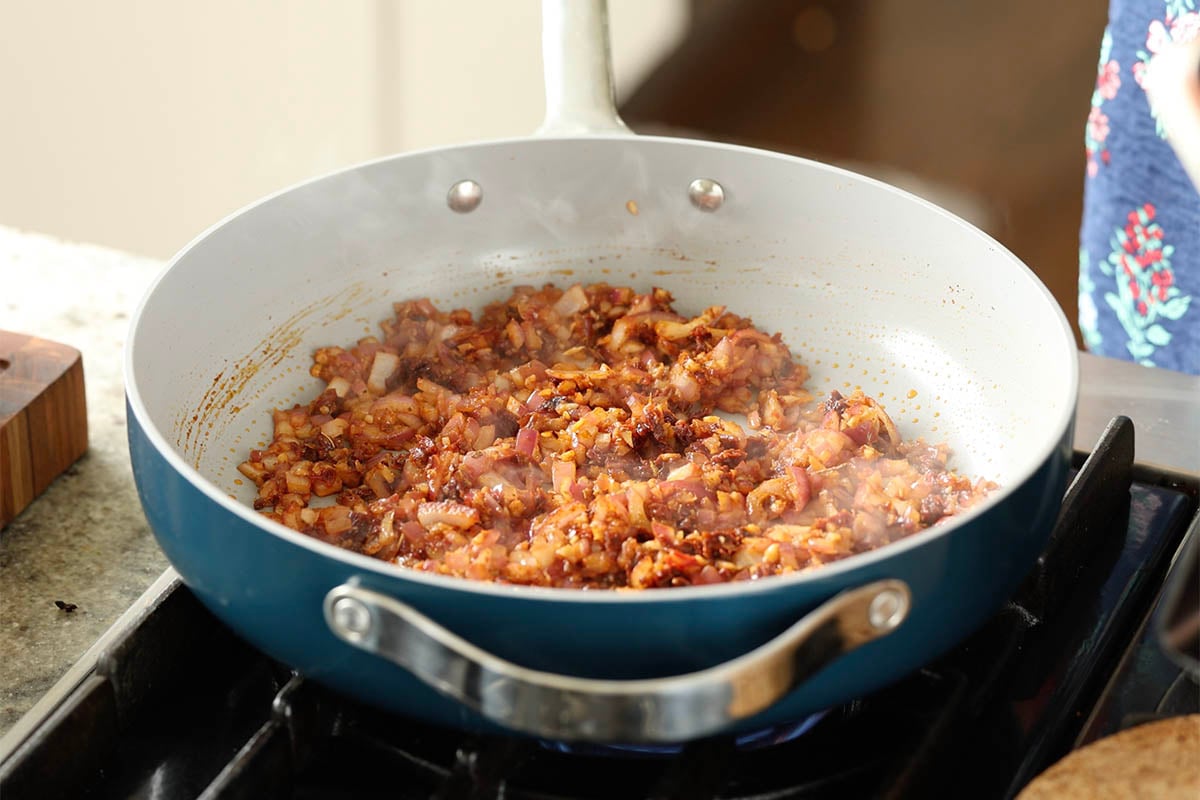 onions in the pan after cooking